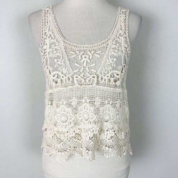Vintage Y2K Ivory Crochet Tank Top Boho Hippie Festival Size S/M Women's - Picture 1 of 4